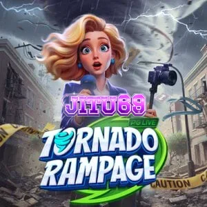 Tampilan visual grid unik berbentuk corong tornado pada slot Tornado Rampage